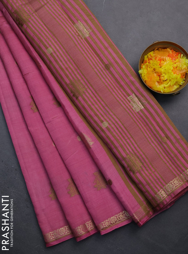 Semi raw silk saree pastel pink with woven buttas and zari woven border