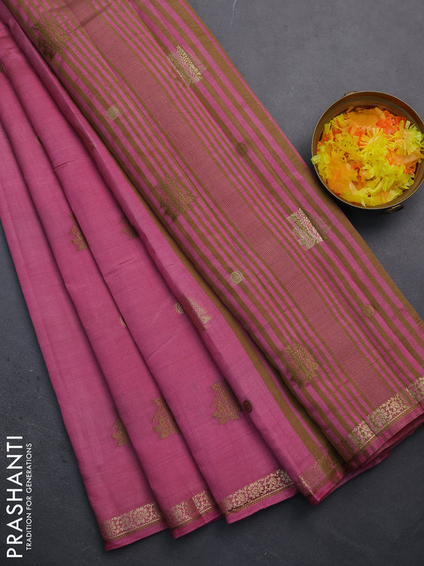 Semi raw silk saree pastel pink with woven buttas and zari woven border