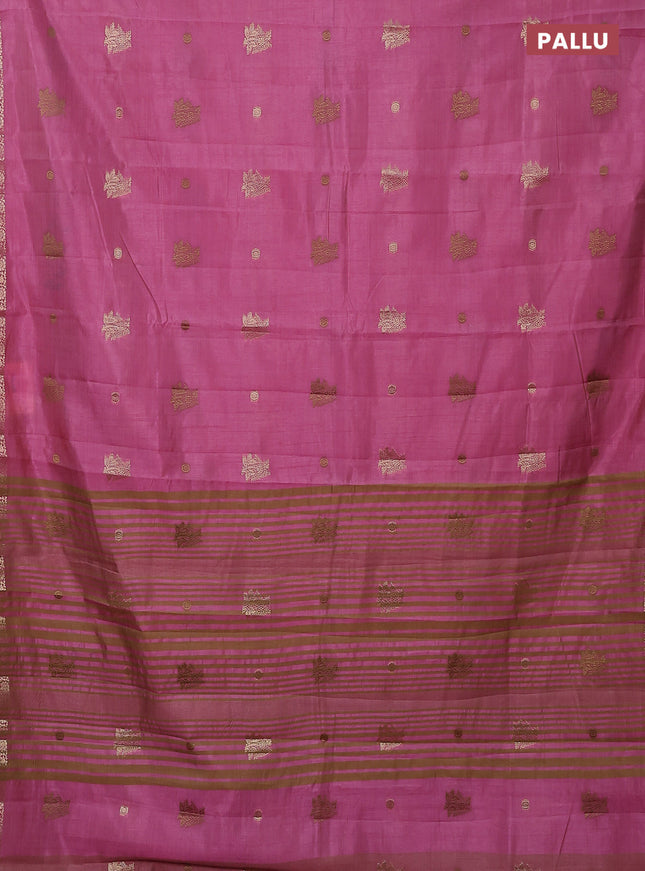 Semi raw silk saree pastel pink with woven buttas and zari woven border