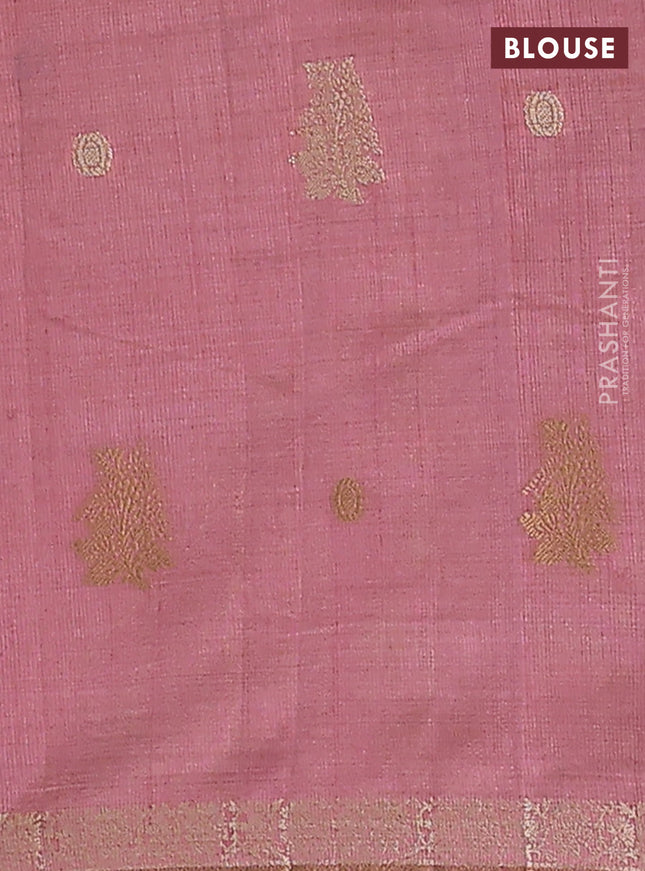 Semi raw silk saree pastel pink with woven buttas and zari woven border