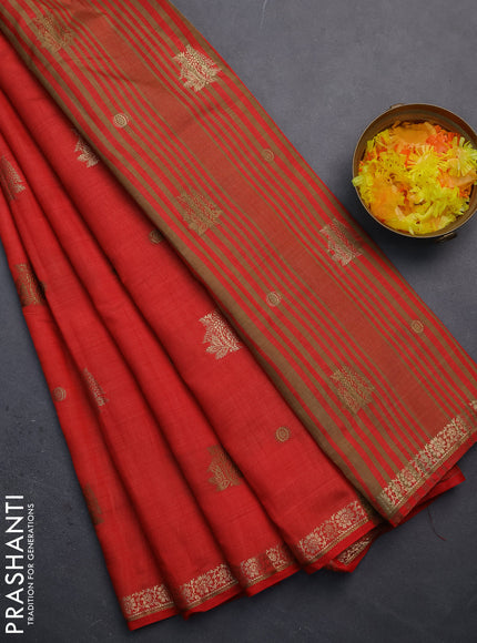 Semi raw silk saree red with woven buttas and zari woven border
