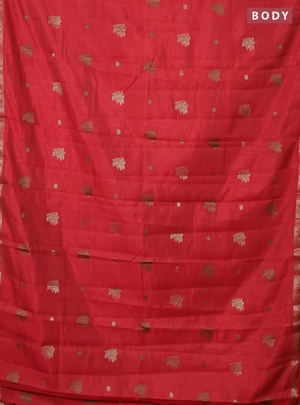 Semi raw silk saree red with woven buttas and zari woven border
