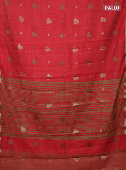 Semi raw silk saree red with woven buttas and zari woven border