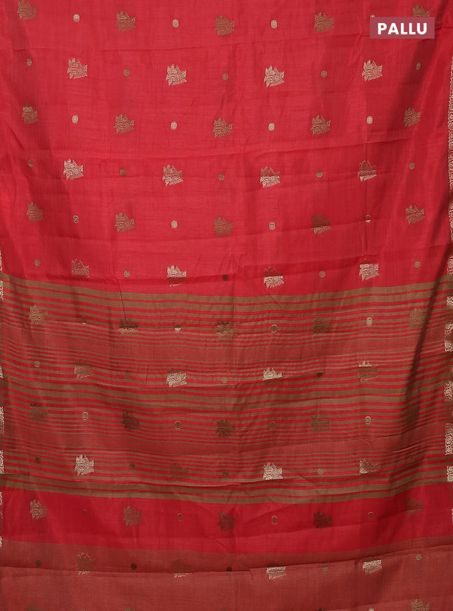 Semi raw silk saree red with woven buttas and zari woven border