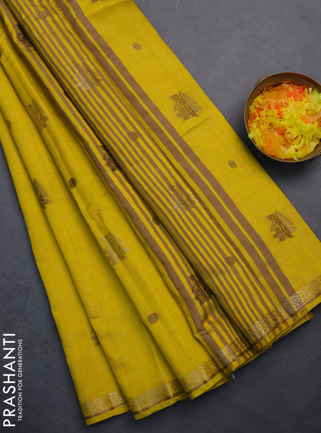 Semi raw silk saree yellow with woven buttas and zari woven border