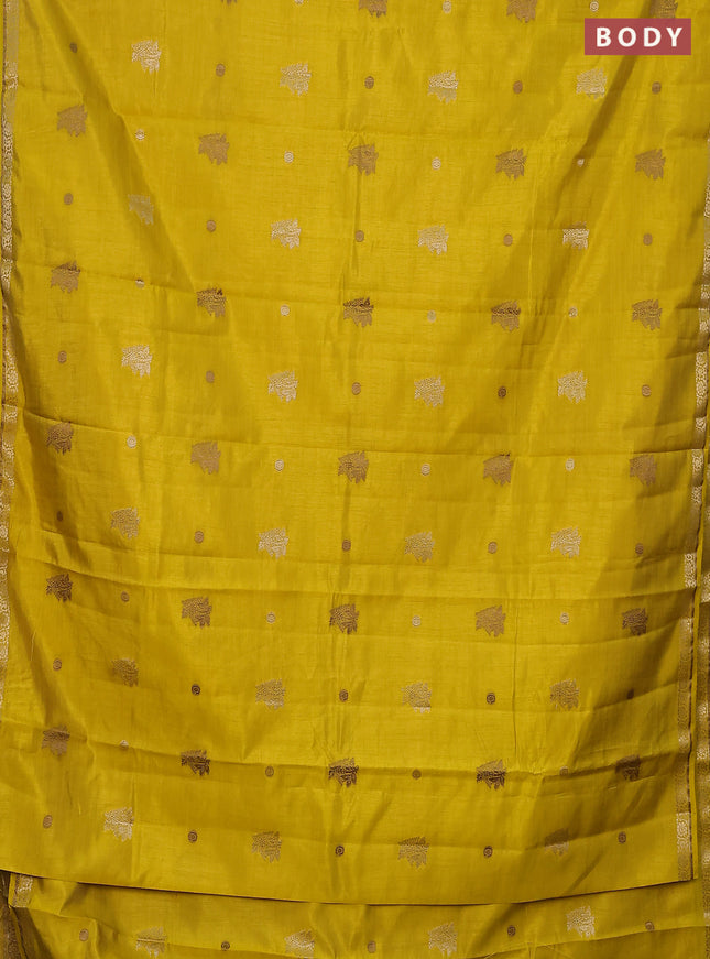 Semi raw silk saree yellow with woven buttas and zari woven border