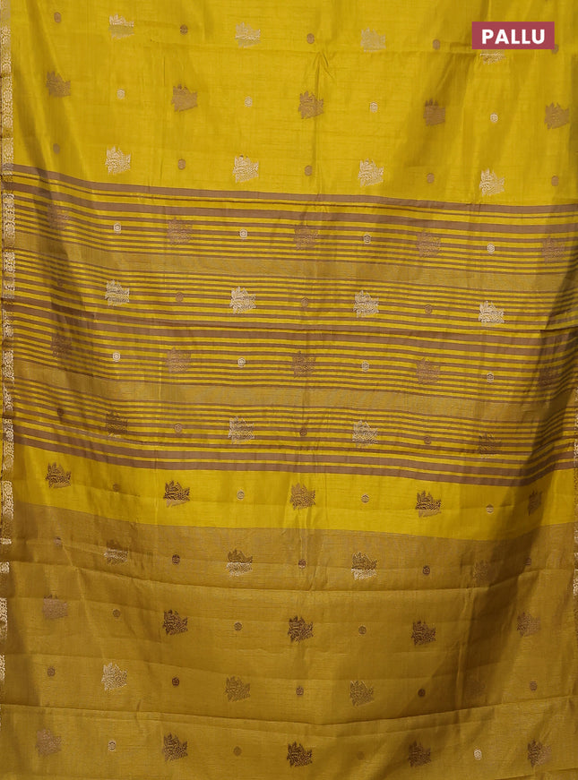 Semi raw silk saree yellow with woven buttas and zari woven border