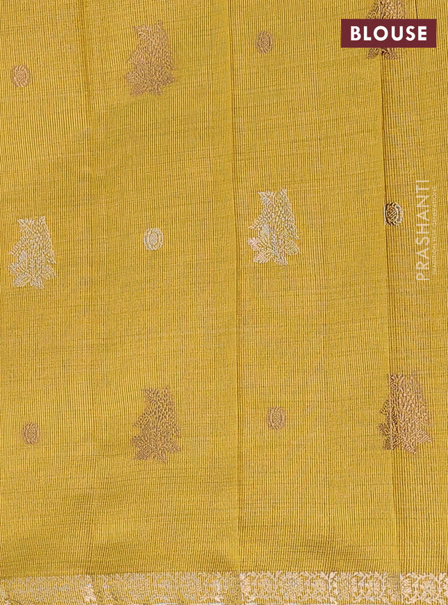 Semi raw silk saree yellow with woven buttas and zari woven border