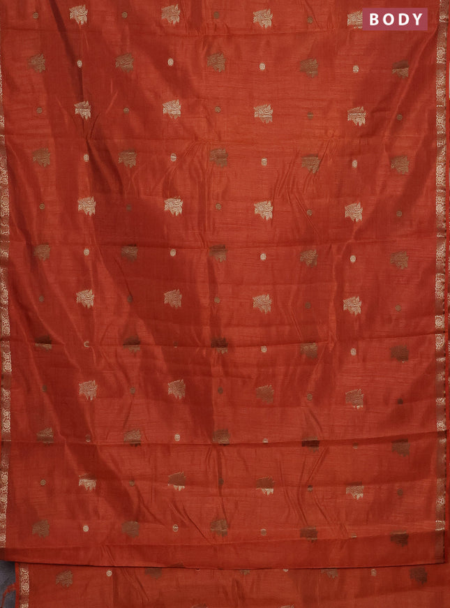 Semi raw silk saree rustic orange with woven buttas and zari woven border