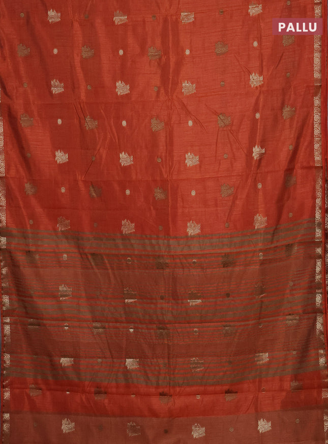 Semi raw silk saree rustic orange with woven buttas and zari woven border