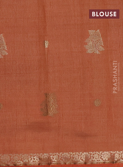 Semi raw silk saree rustic orange with woven buttas and zari woven border