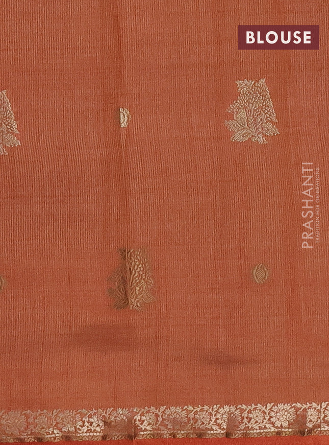 Semi raw silk saree rustic orange with woven buttas and zari woven border