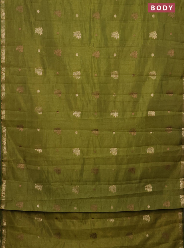 Semi raw silk saree mehendi green with woven buttas and zari woven border