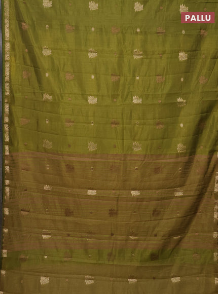 Semi raw silk saree mehendi green with woven buttas and zari woven border
