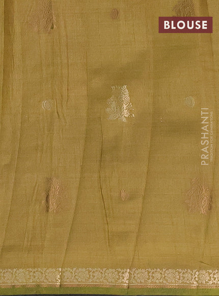 Semi raw silk saree mehendi green with woven buttas and zari woven border
