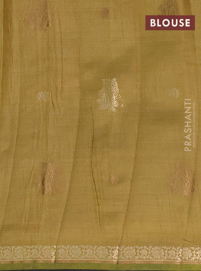 Semi raw silk saree mehendi green with woven buttas and zari woven border