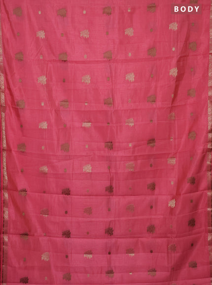 Semi raw silk saree peach pink with woven buttas and zari woven border