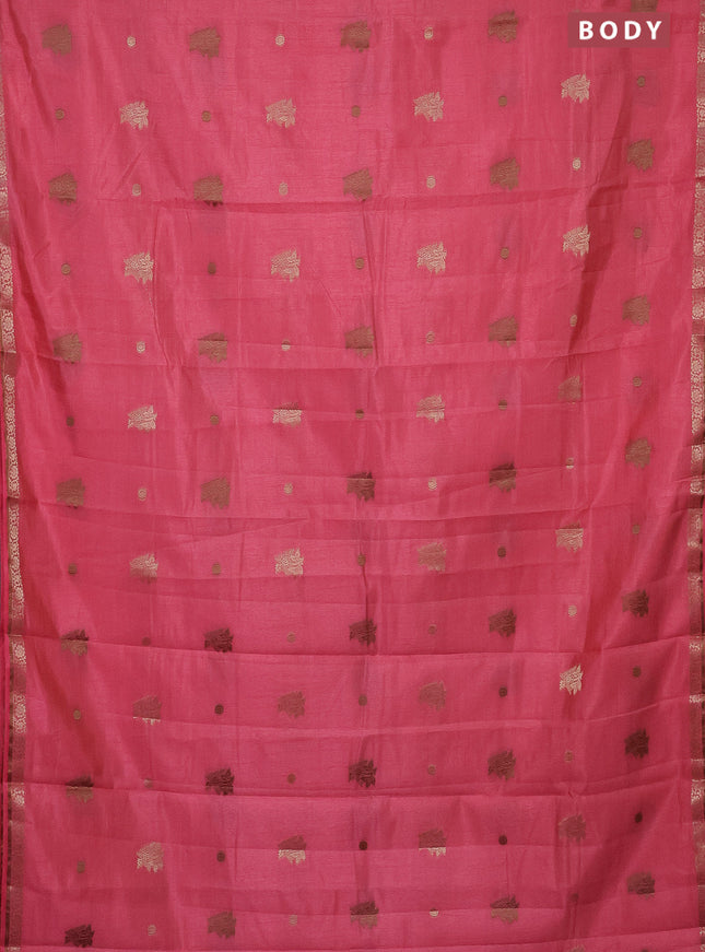 Semi raw silk saree peach pink with woven buttas and zari woven border