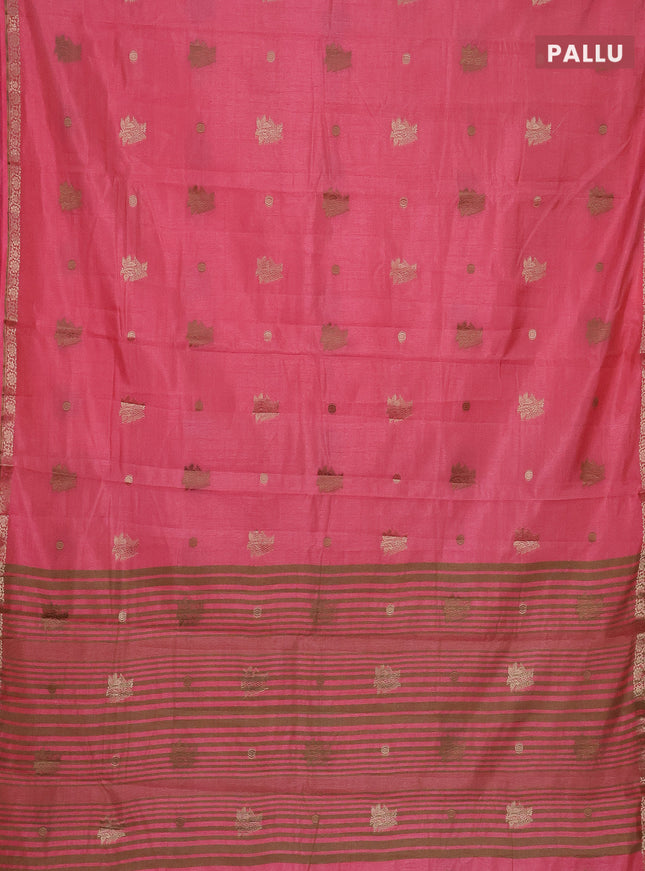 Semi raw silk saree peach pink with woven buttas and zari woven border