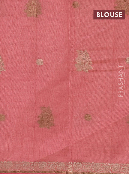 Semi raw silk saree peach pink with woven buttas and zari woven border