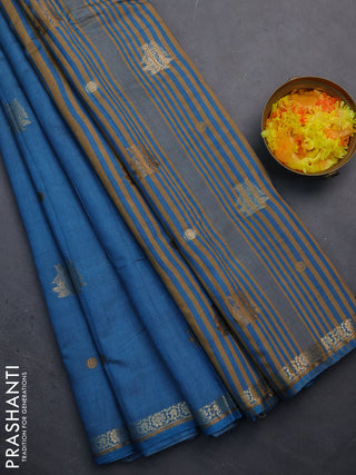 Semi raw silk saree blue shade with woven buttas and zari woven border