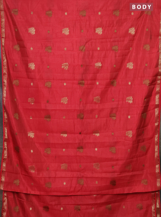 Semi raw silk saree red with woven buttas and zari woven border