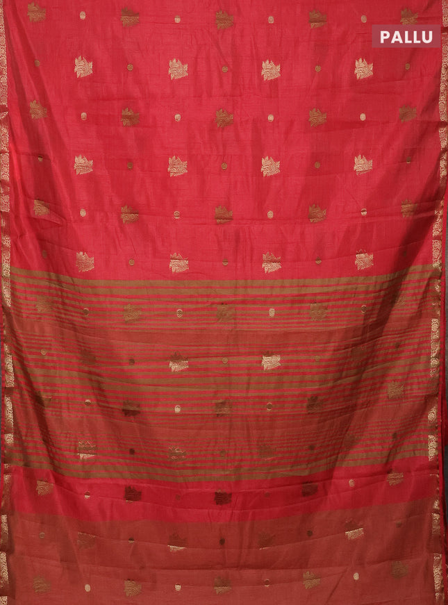 Semi raw silk saree red with woven buttas and zari woven border
