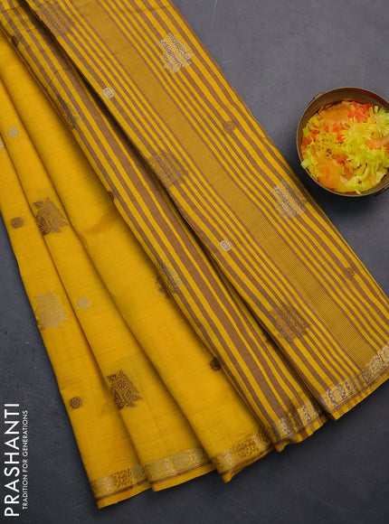 Semi raw silk saree yellow with woven buttas and zari woven border