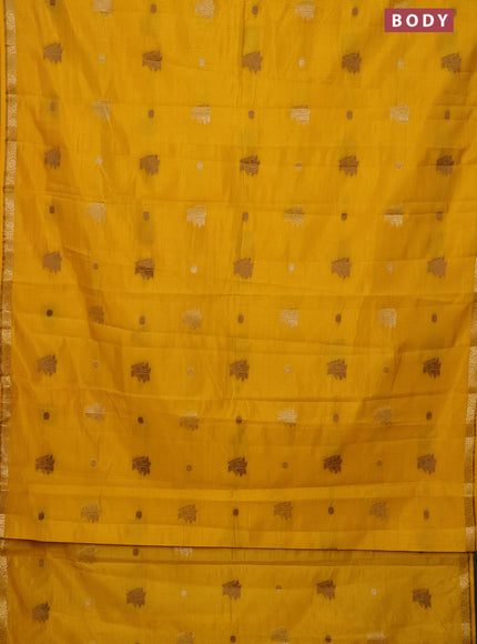 Semi raw silk saree yellow with woven buttas and zari woven border