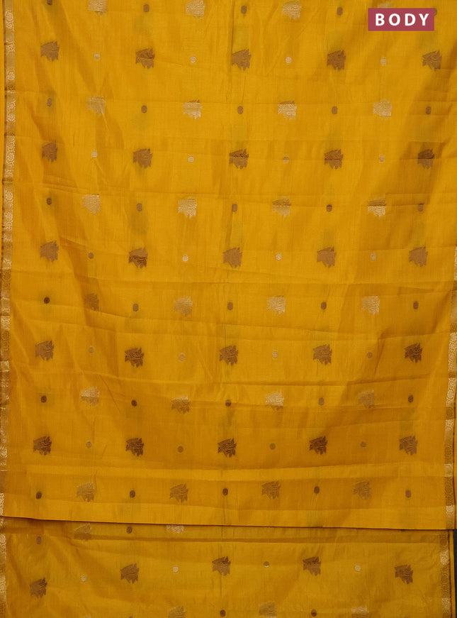 Semi raw silk saree yellow with woven buttas and zari woven border