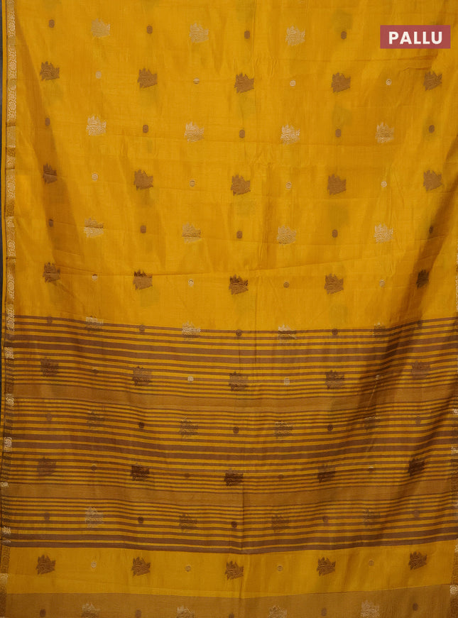 Semi raw silk saree yellow with woven buttas and zari woven border