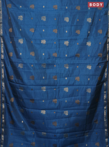 Semi raw silk saree blue shade with woven buttas and zari woven border