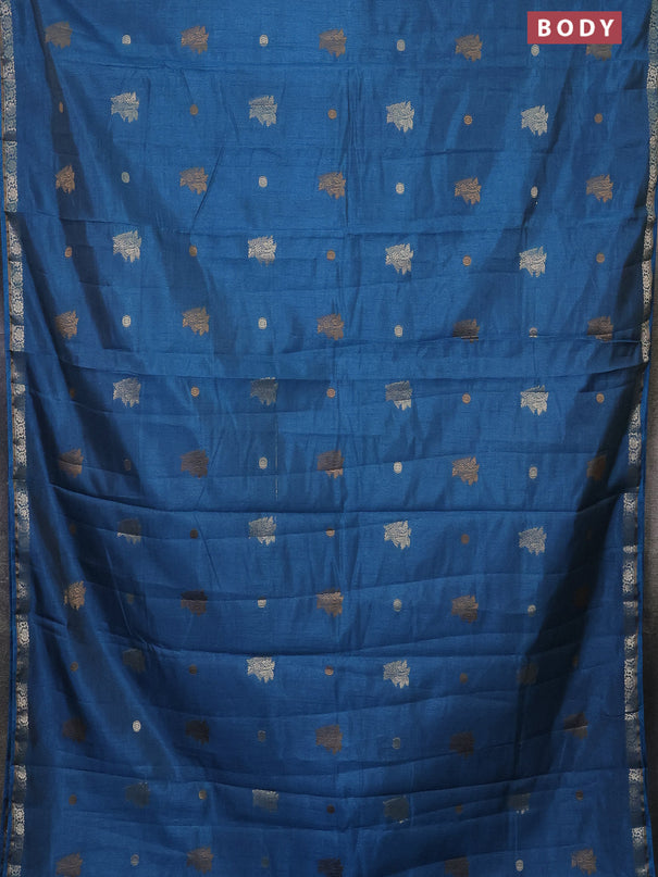 Semi raw silk saree blue shade with woven buttas and zari woven border