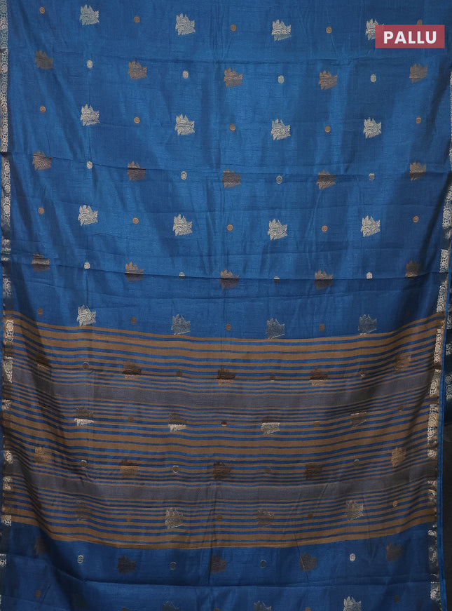 Semi raw silk saree blue shade with woven buttas and zari woven border