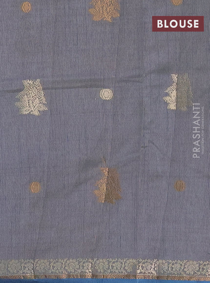 Semi raw silk saree blue shade with woven buttas and zari woven border