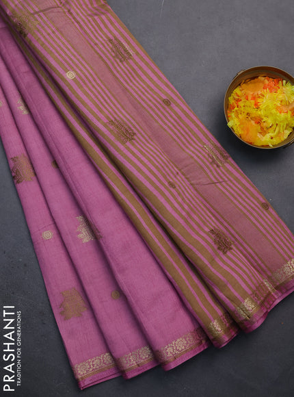 Semi raw silk saree mauve pink with woven buttas and zari woven border