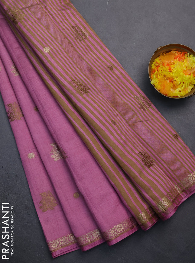 Semi raw silk saree mauve pink with woven buttas and zari woven border