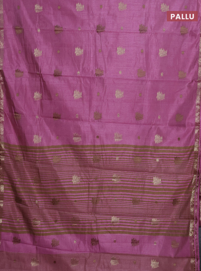 Semi raw silk saree mauve pink with woven buttas and zari woven border