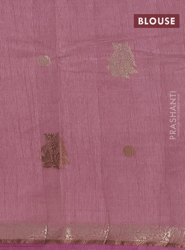 Semi raw silk saree mauve pink with woven buttas and zari woven border