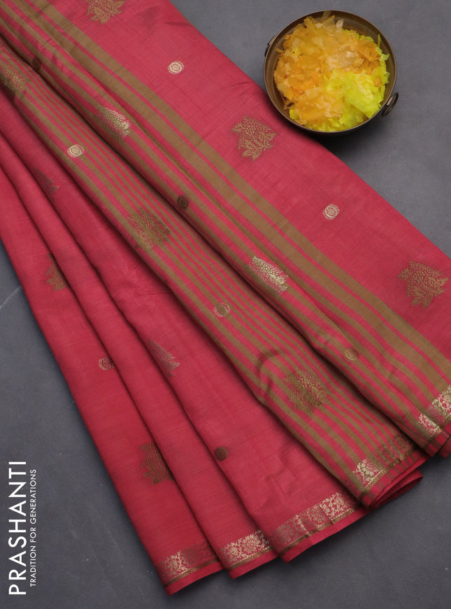 Semi raw silk saree red with woven buttas and zari woven border