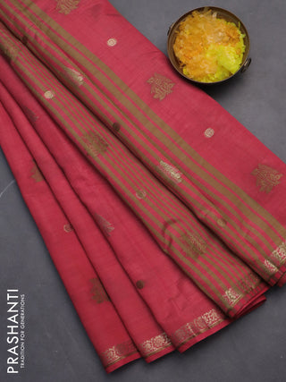 Semi raw silk saree red with woven buttas and zari woven border