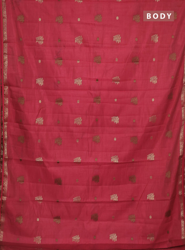 Semi raw silk saree red with woven buttas and zari woven border