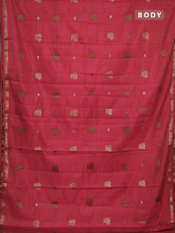 Semi raw silk saree red with woven buttas and zari woven border