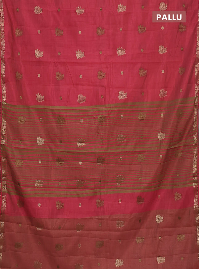 Semi raw silk saree red with woven buttas and zari woven border