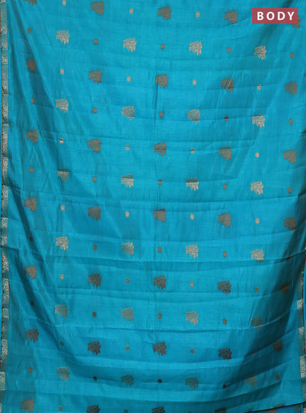 Semi raw silk saree cs blue with woven buttas and zari woven border