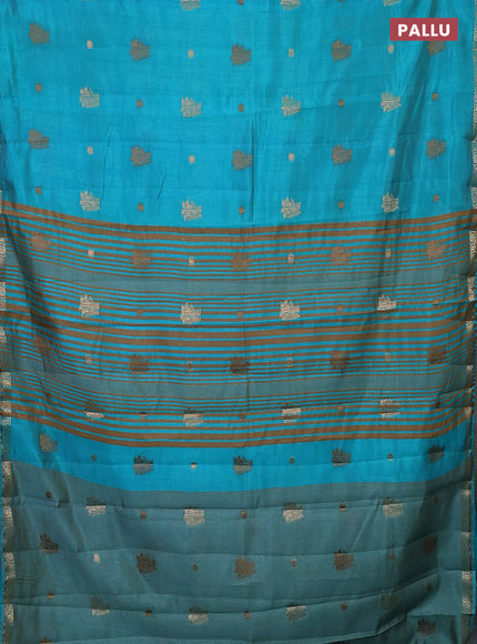 Semi raw silk saree cs blue with woven buttas and zari woven border