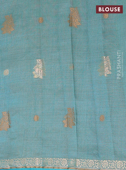 Semi raw silk saree cs blue with woven buttas and zari woven border