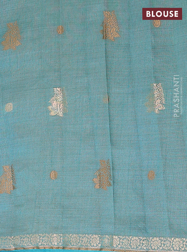 Semi raw silk saree cs blue with woven buttas and zari woven border