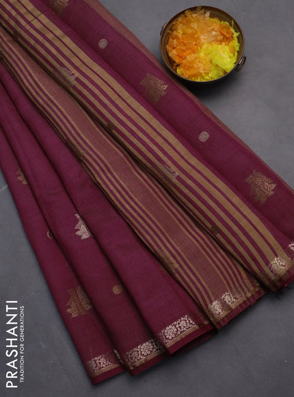 Semi raw silk saree deep maroon with woven buttas and zari woven border