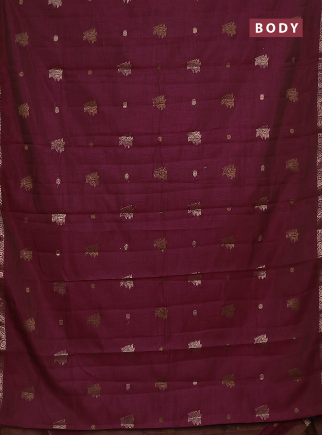 Semi raw silk saree deep maroon with woven buttas and zari woven border